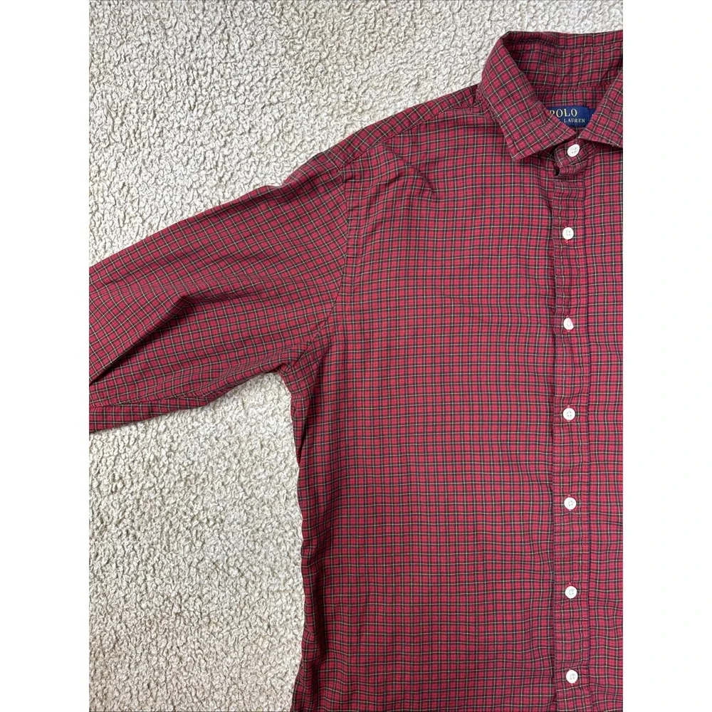 Polo Ralph Lauren Button Up Shirt Mens L Red Plaid Long Sleeve Check Black Pony